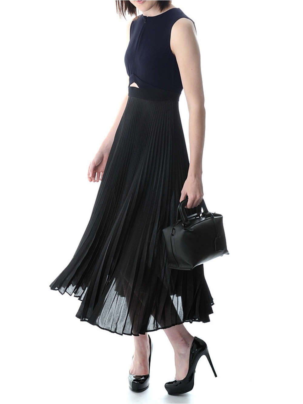 A.L.C. Black Cornelia Pleated Midi Dress